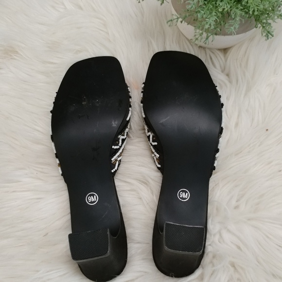 Vintage Beaded Heeled square toe Sandal Slide Heel Size 9 - Picture 4 of 6